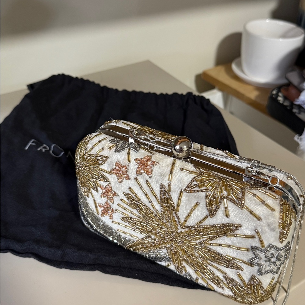 Gold and Silver Beaded Clutch